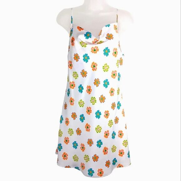 COTTON ON Slip Dress Size Small Floral Cowl Neck Mini Multicolor - Picture 3 of 12